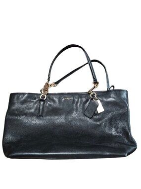 Coach Black Leather Shoulder Bag With Gold Hardware Dual Handles & Zipper Closur